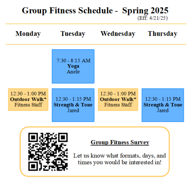 Spring Group Fitness Schedule